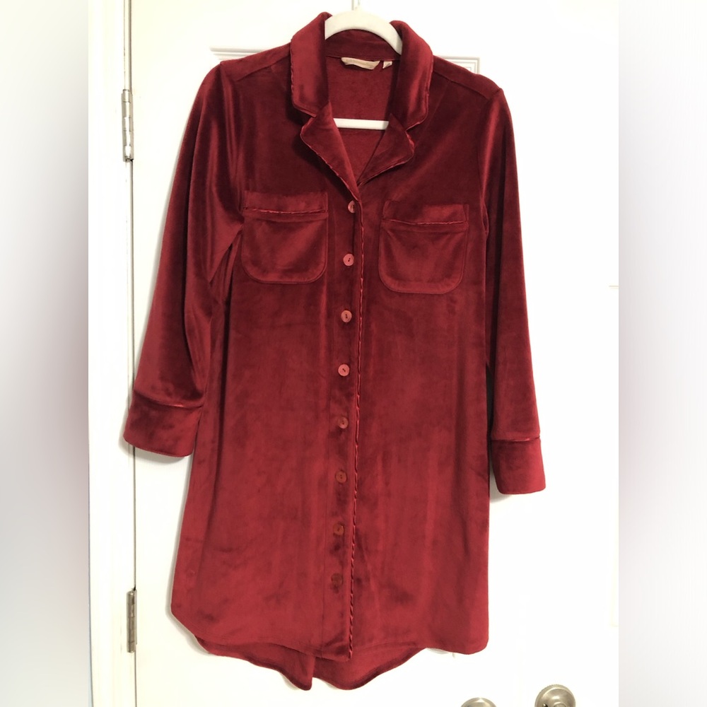 Soft Surroundings burgundy red robe open front pocket petite extra small